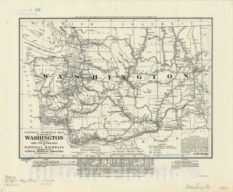 Map : Washington 1919 1, National highways map of the state of Washington: showing thirty-five hundred miles of national highways, Antique Vintage Reproduction