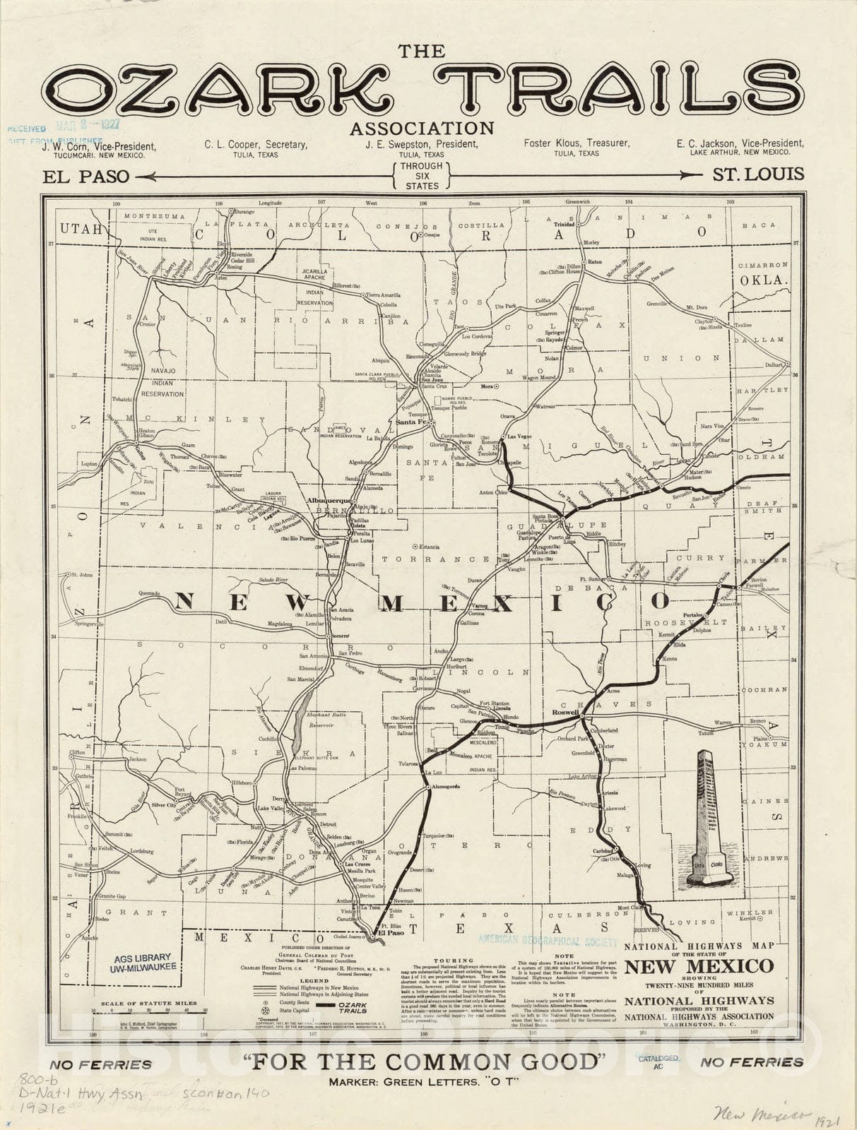 Map : New Mexico 1921 1, National highways map of the state of New Mexico : showing twenty-nine hundred miles of national highways, Antique Vintage Reproduction