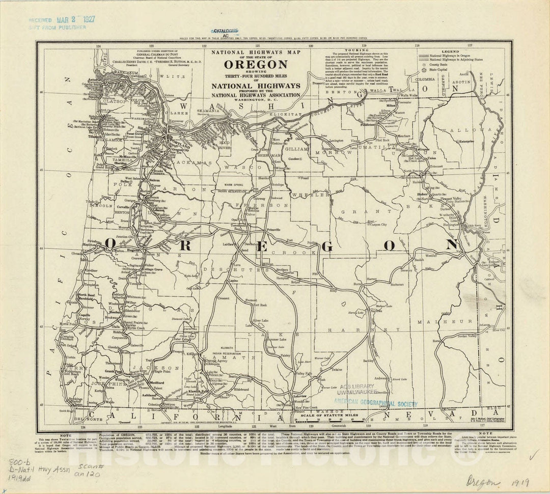 Map : Oregon 1919, National highways map of the state of Oregon : showing thirty-four hundred miles of national highways