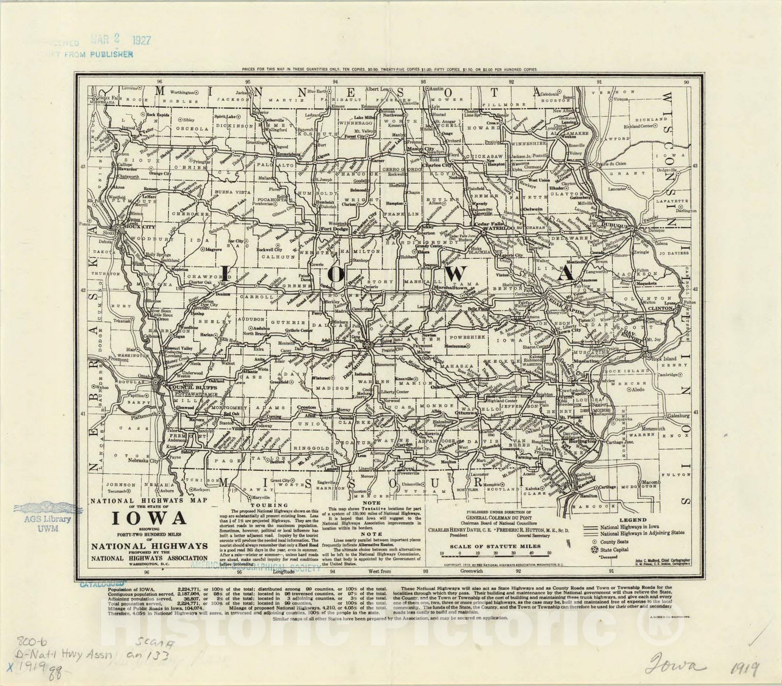 Map : Iowa 1919, National highways map of the state of Iowa : showing twenty-eight hundred miles of national highways