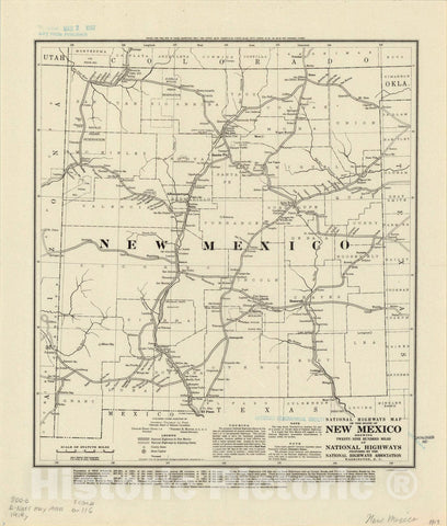 Map : New Mexico 1919, National highways map of the state of New Mexico : showing twenty-nine hundred miles of national highways, Antique Vintage Reproduction