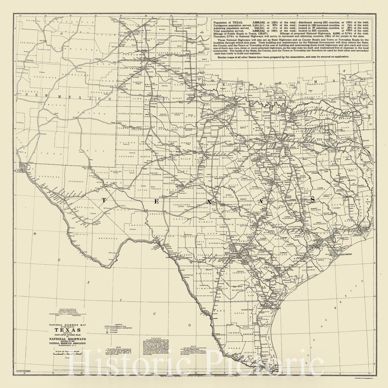 Map : Texas 1919, National highways map of the state of Texas : showing eighty-seven hundred miles of national highways
