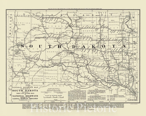 Map : South Dakota 1919, National highways map of the state of South Dakota : showing thirty-nine hundred miles of national highways, Antique Vintage Reproduction
