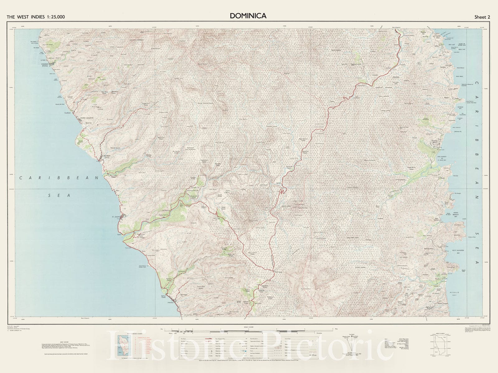 Map : Dominica 1961 3, The West Indies 1:25,000. Dominica, Antique Vintage Reproduction