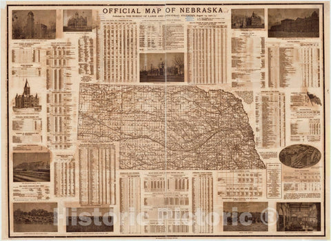 Map : Nebraska 1901, Official map of Nebraska : state map, showing political divisions, railroads, etc., Antique Vintage Reproduction