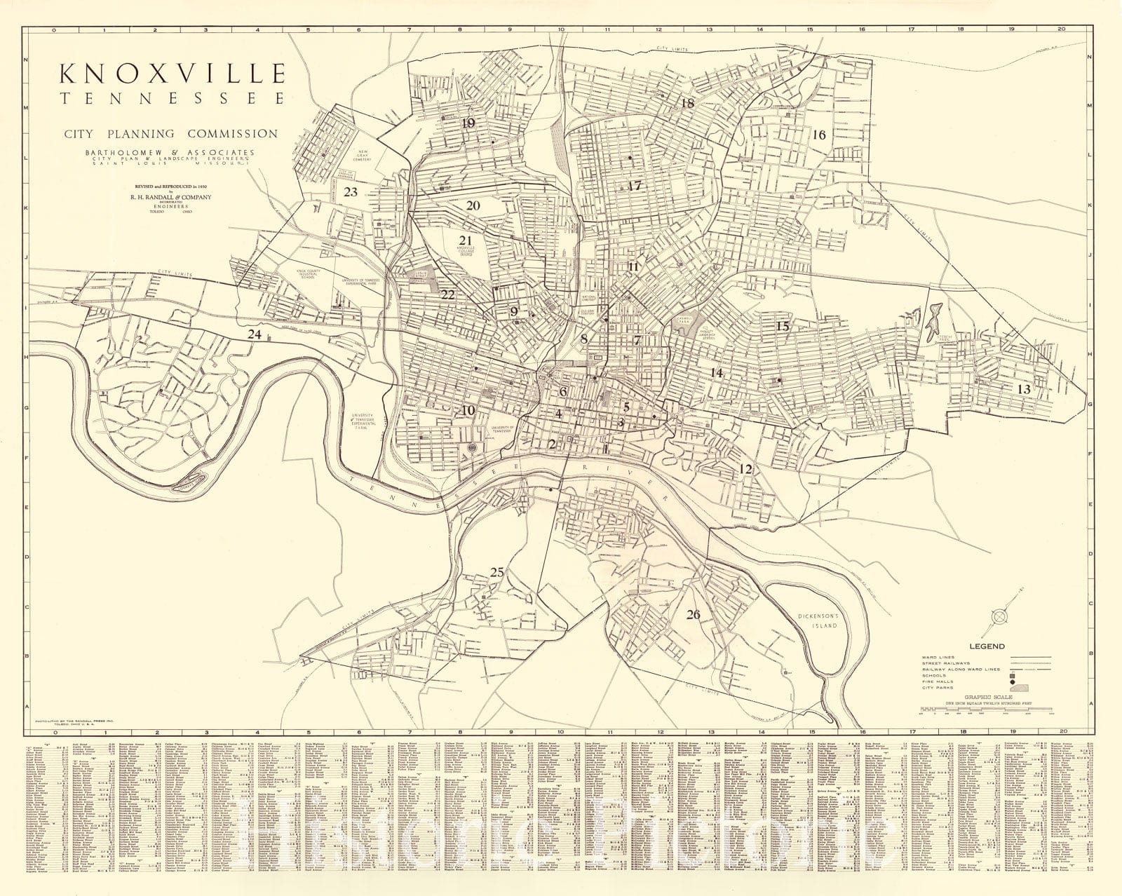 Map : Knoxville, Tennessee 1930, Knoxville, Tennessee , Antique Vintage Reproduction