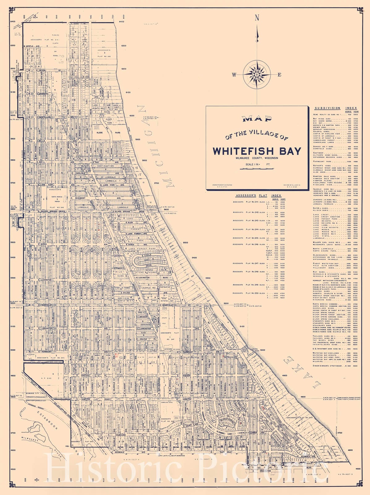 Map : Whitefish Bay, Milwaukee County, Wisconsin 197-?, Map of the Village of Whitefish Bay, Milwaukee County, Wisconsin , Antique Vintage Reproduction
