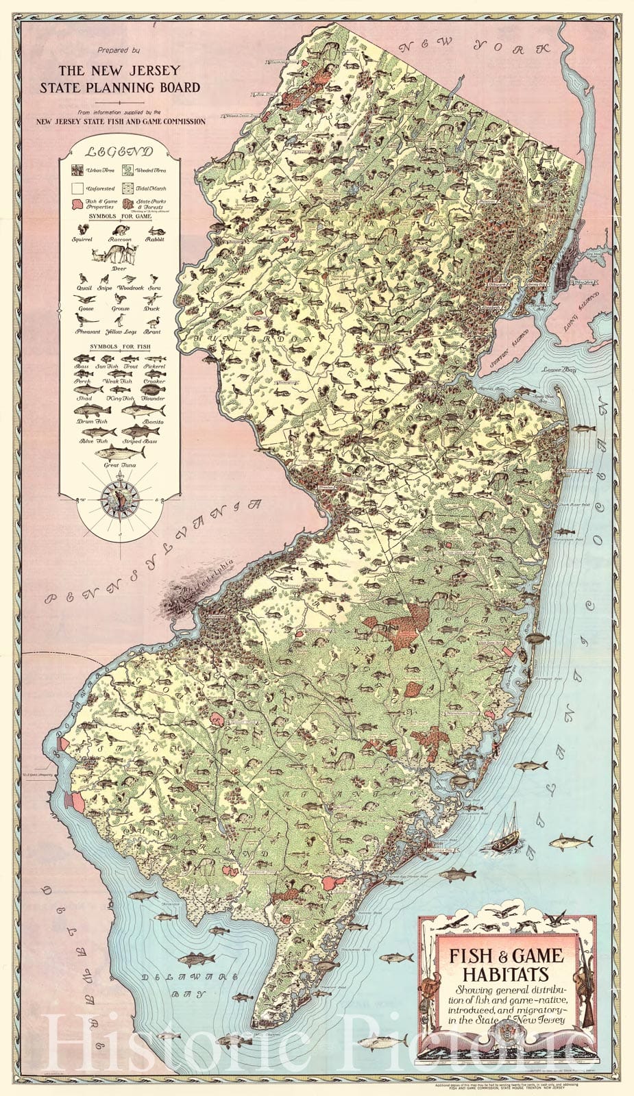 Map : New Jersey 1937, Fish & game habitats : showing general distribu -  Historic Pictoric