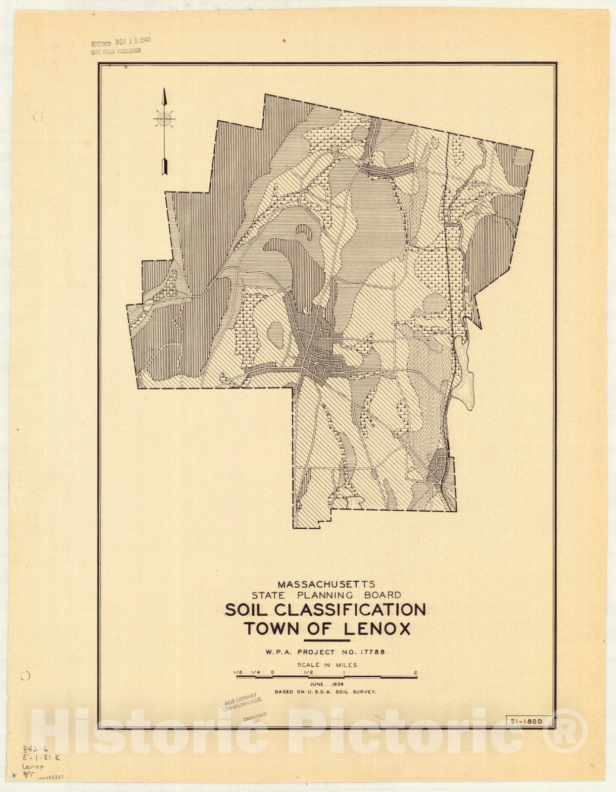 Map Lenox, Massachusetts 1939 3, Town of Lenox , Antique Vintage Rep
