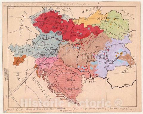 Map : Austria 1918, [Manuscript ethnographic map of Austria-Hungary] , Antique Vintage Reproduction