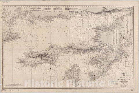 Map : Kos, Greece 1894, Asia Minor, the Gulfs of Kos, Doris, & Symi, the ancient Sinus Ceramicus & Sinus Doridis , Antique Vintage Reproduction