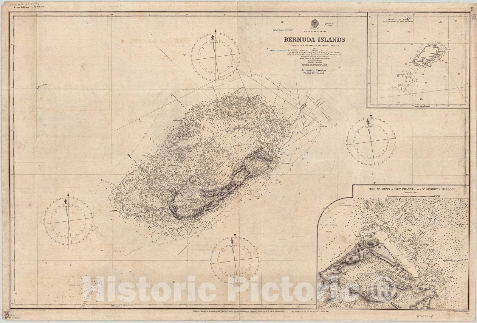 Map : Bermuda Islands 1897, North Atlantic Ocean, Bermuda Islands , Antique Vintage Reproduction