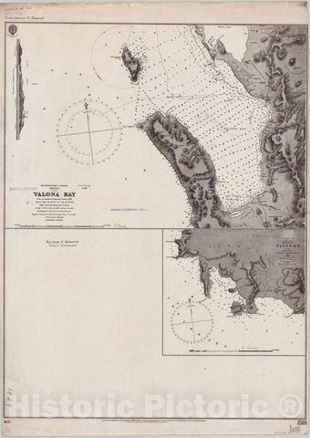 Map : Albania coast 1897, Mediterranean, Adriatic, Albania, Valona Bay , Antique Vintage Reproduction