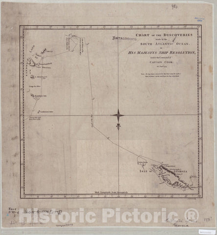 Map : South Sandwich Islands, Antarctica 1775, Antique Vintage Reproduction