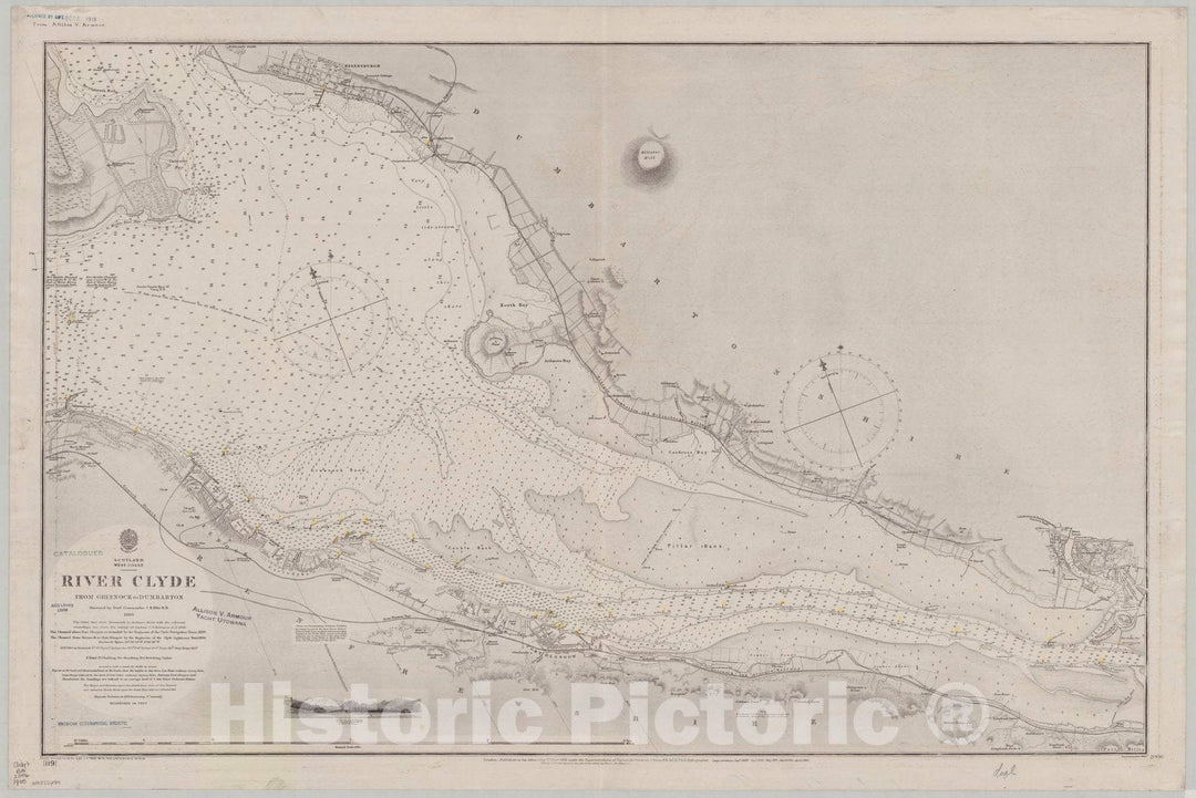Map : Scotland, west coast 1905, Scotland, west coast, River Clyde, from Greenock to Dumbarton , Antique Vintage Reproduction
