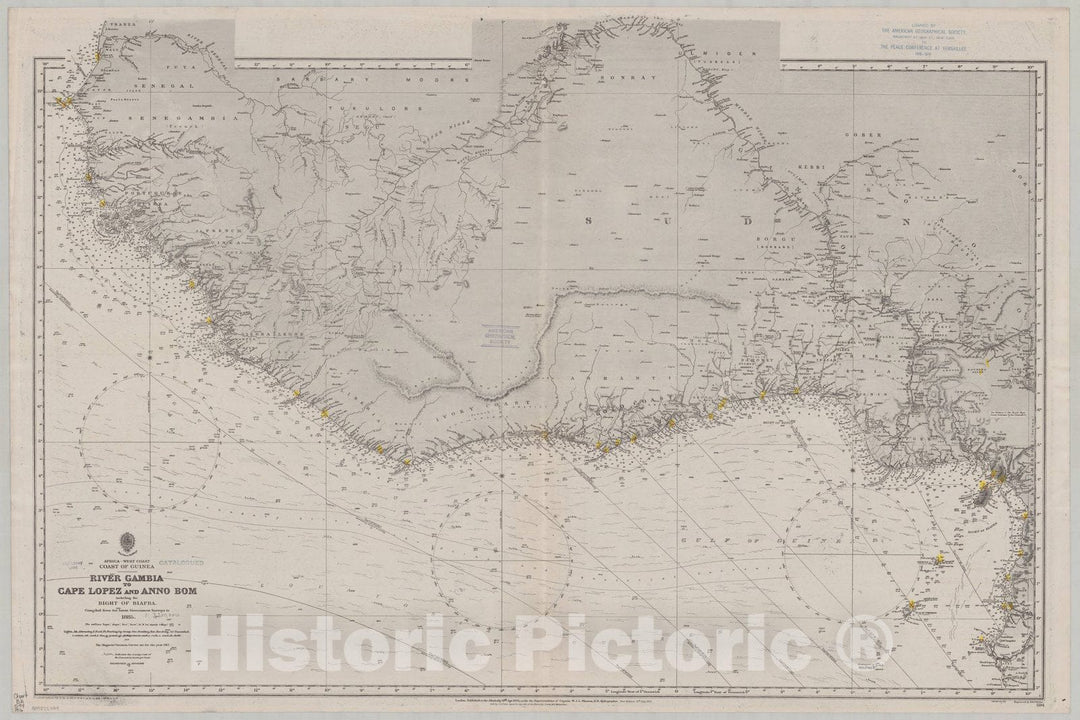 Map : Gambia 1916, Africa, west coast, coast of Gambia, River Gambia to Cape Lopez and Anno Bom, including the Bight of Biafra , Antique Vintage Reproduction