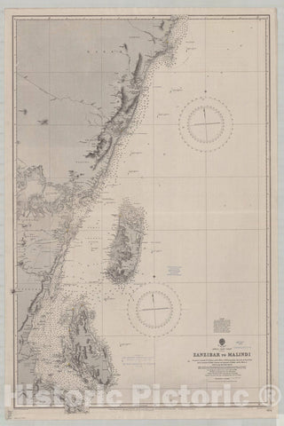 Map : Africa, east coast 1916, Africa, east coast, Zanzibar to Malindi , Antique Vintage Reproduction