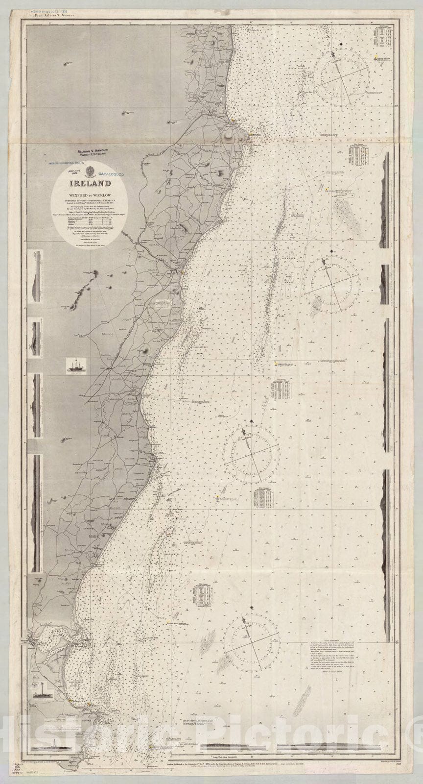Map : Ireland coast 1897, Ireland, Wexford to Wicklow , Antique Vintage Reproduction