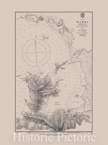 Map : Turkey coast 1907, Asia Minor, Makri Harbour, the ancient Telmissus , Antique Vintage Reproduction