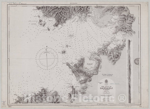 Map : Turkey coast 1877, Asia Minor, the Gulf of Sandarli or Chandarli, the Ancient Cumaeus Sinus , Antique Vintage Reproduction