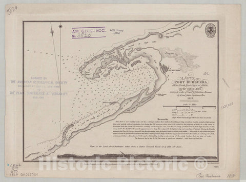 Map : Africa, north east coast 1828, A survey of Port Burburra on the north east coast of Africa in the Gulf of Aden , Antique Vintage Reproduction
