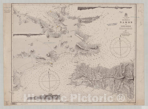 Map : Samos, Greece 1880, Asia Minor, the Strait of Samos, or Samos-Boghaz , Antique Vintage Reproduction