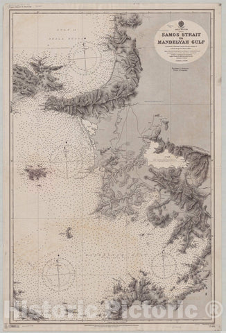 Map : Gulf of Kusadasi, Turkey 1898, Asia Minor, Samos Strait to Mandelyah Gulf , Antique Vintage Reproduction