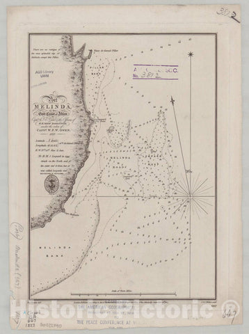 Map : Africa, east coast 1827, Port Melinda on the east coast of Africa , Antique Vintage Reproduction