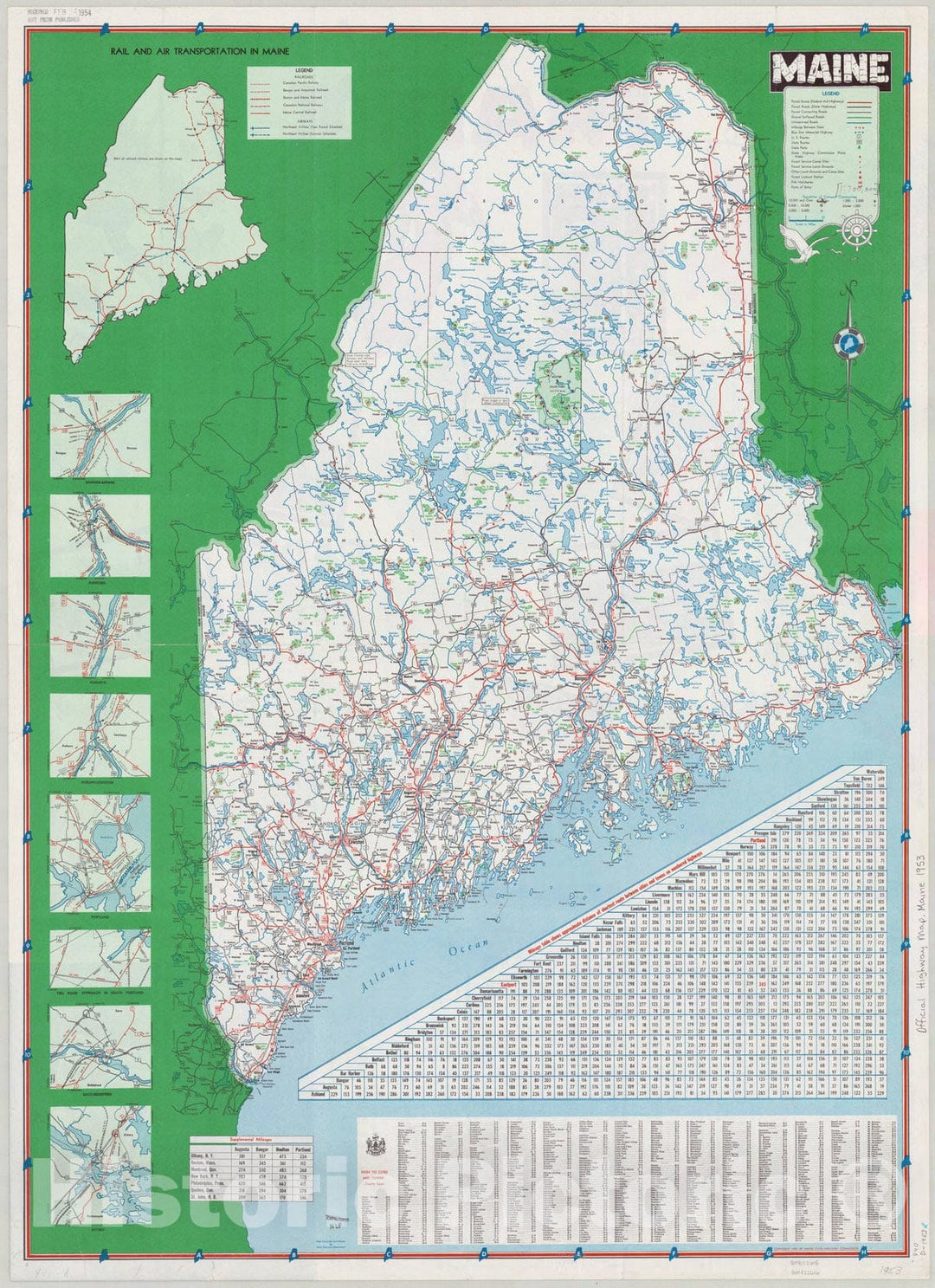 Map : Maine 1953, Official highway map, Maine 1953 , Antique Vintage Reproduction