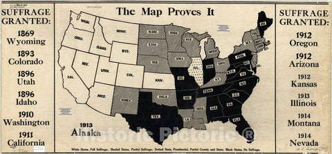 Map : United States 1914, [Votes for women a success] : the map proves it, Antique Vintage Reproduction