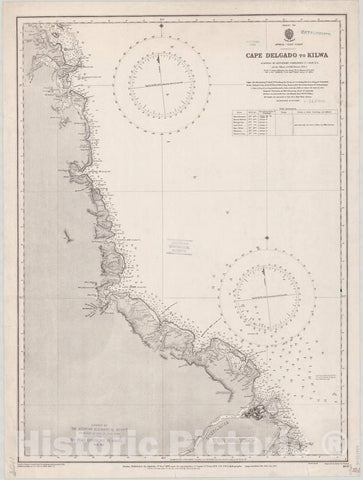 Map : Africa, east coast 1916, Africa, east coast, Cape Delgado Bay to Kilwa , Antique Vintage Reproduction