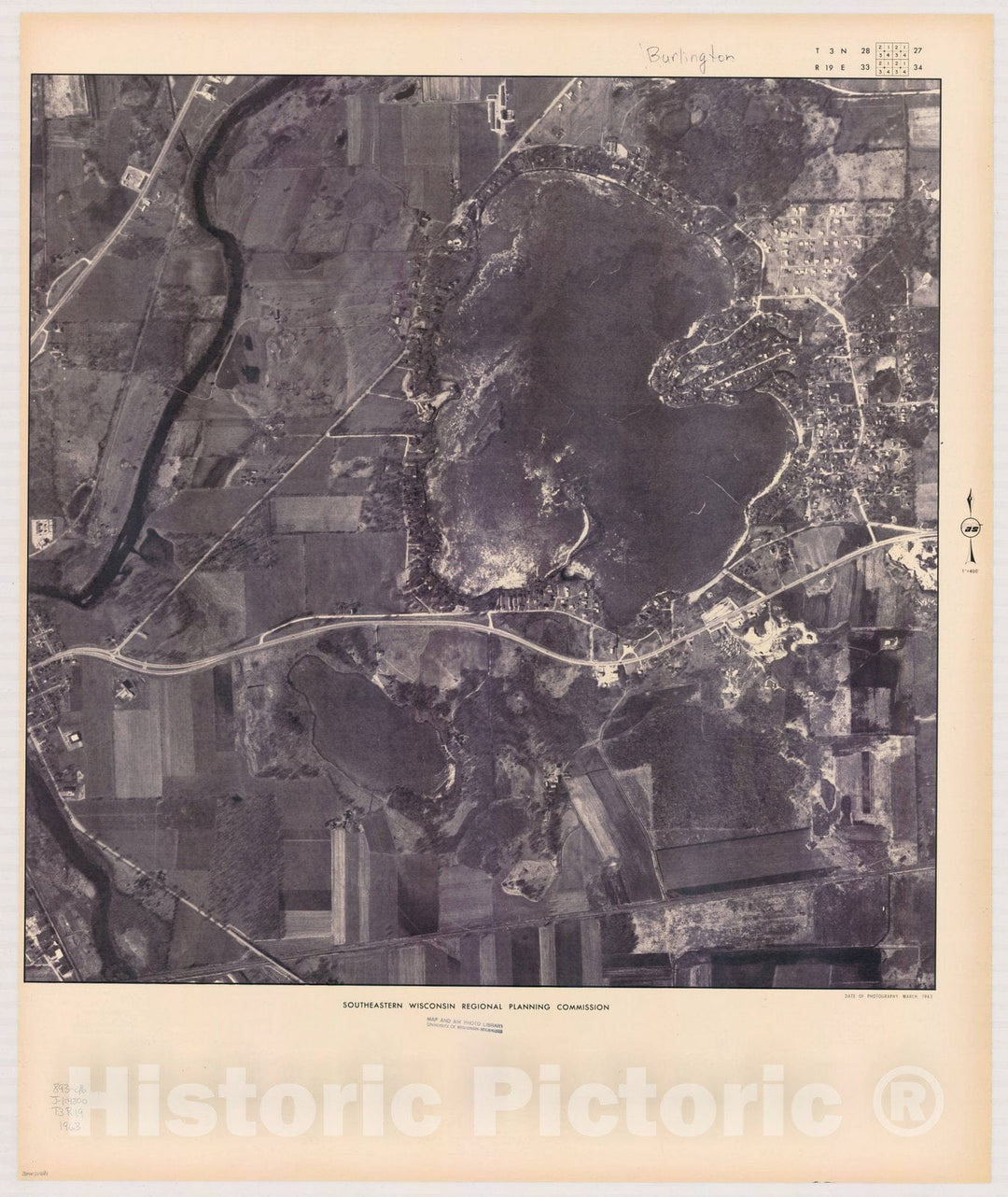 Map : Burlington T3 N28, R19 E 33 1963, [Aerial photographs of southeastern Wisconsin] , Antique Vintage Reproduction