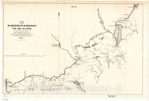 Map : Fox River, Wisconsin 1839, Antique Vintage Reproduction