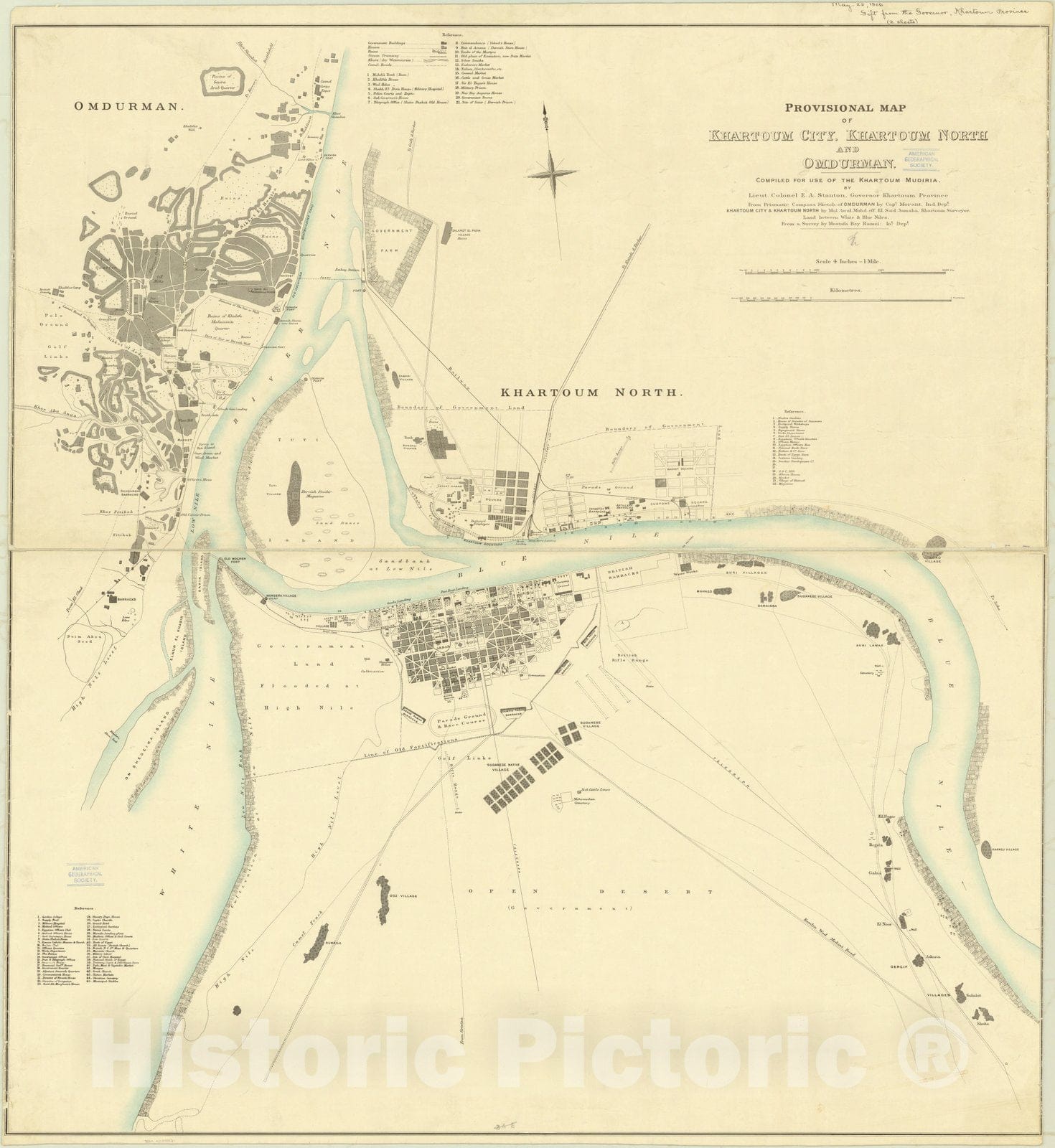 Map : Khartoum, Sudan 1906, Provisional map of Khartoum city : Khartoum north and Omdurman , Antique Vintage Reproduction