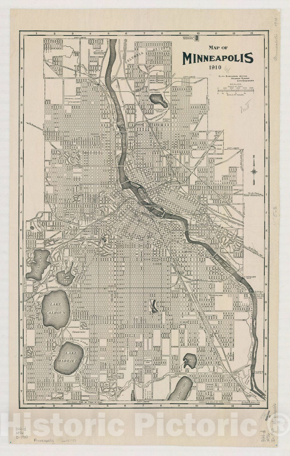 Map Minneapolis, Minnesota 1910, Map of Minneapolis 1910 , Antique V