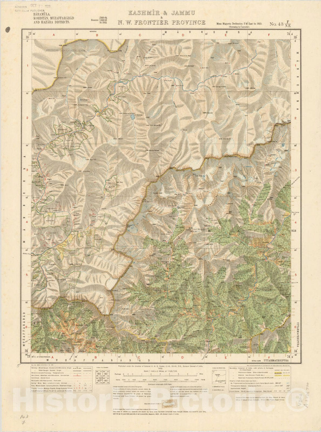 Map : Baramula, Kohistan, Muzaffarabad and Hazara Districts, Kashmir ...