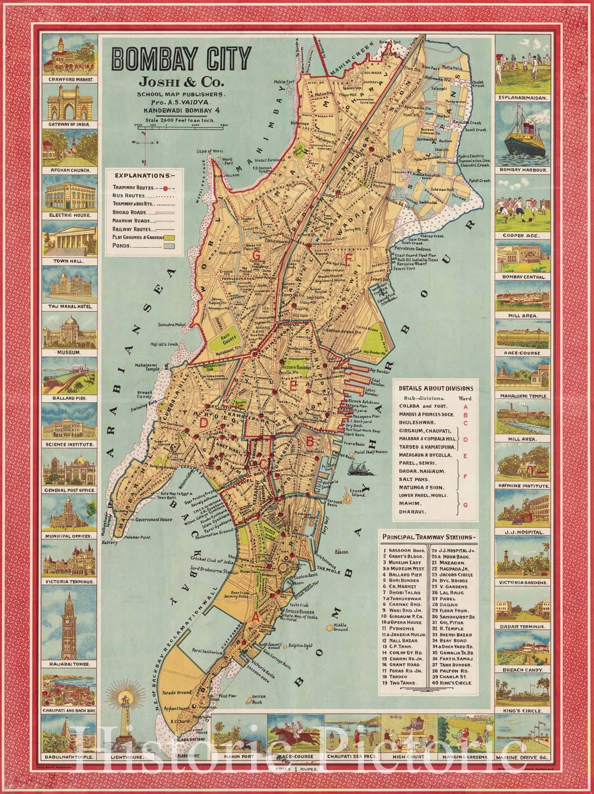 Map : Mumbai, India 1947, Bombay City , Antique Vintage Reproduction