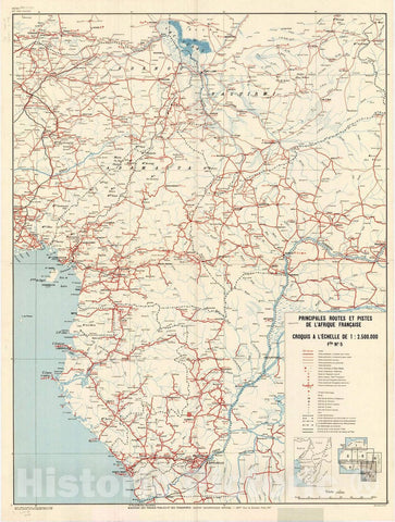 Map : Africa 1949 6, Principales routes et pistes de l'Afrique Francaise , Antique Vintage Reproduction