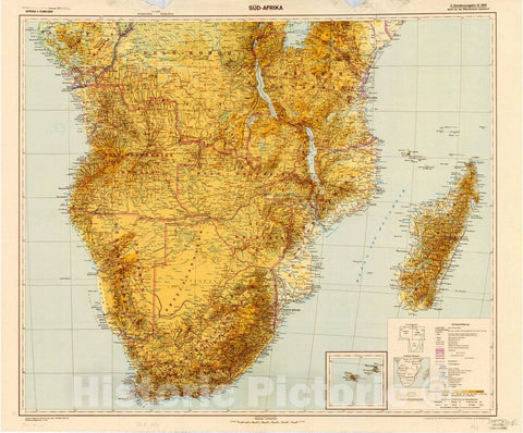 Map : Africa, southern 1941, Sud-Africa, Africa 1:5.000.000 , Antique Vintage Reproduction