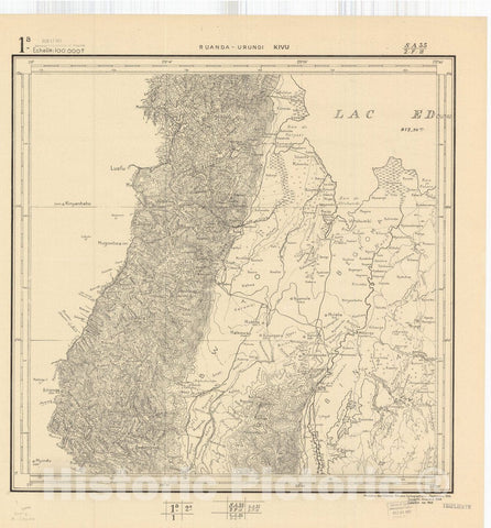 Map : Ruanda-Urundi, Africa 1948 4, Belgian Congo, Africa Ruanda-Urundi District scale 1:100,000 , Antique Vintage Reproduction