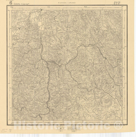 Map : Ruanda-Urundi, Africa 1948 6, Belgian Congo, Africa Ruanda-Urundi District scale 1:100,000 , Antique Vintage Reproduction