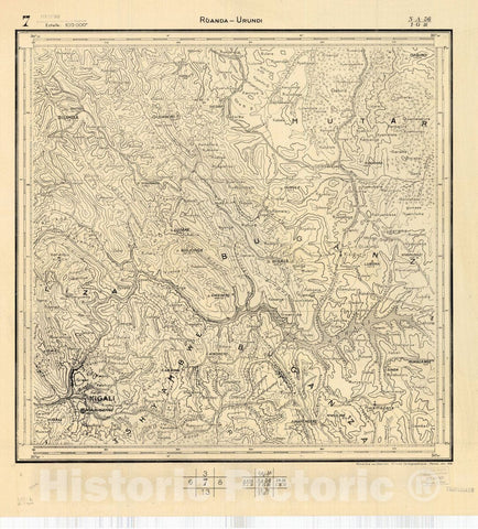 Map : Ruanda-Urundi, Africa 1948 29, Belgian Congo, Africa Ruanda-Urundi District scale 1:100,000 , Antique Vintage Reproduction