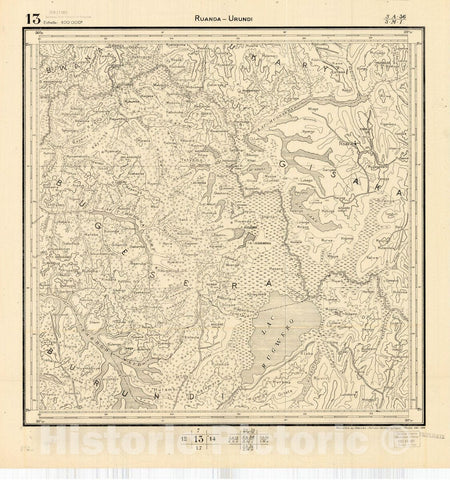 Map : Ruanda-Urundi, Africa 1948 10, Belgian Congo, Africa Ruanda-Urundi District scale 1:100,000 , Antique Vintage Reproduction