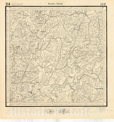 Map : Ruanda-Urundi, Africa 1948 17, Belgian Congo, Africa Ruanda-Urundi District scale 1:100,000 , Antique Vintage Reproduction