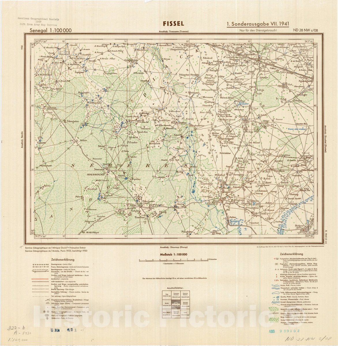 Map : Fissel, Senegal 1941, Senegal 1:100 000 Fissel ND 28 SW c, Antiq ...