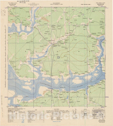 Map : Ziguinchor, Senegal 1942, Africa, Senegal 1:125000 Ziguinchor, Senegal Belt , Antique Vintage Reproduction