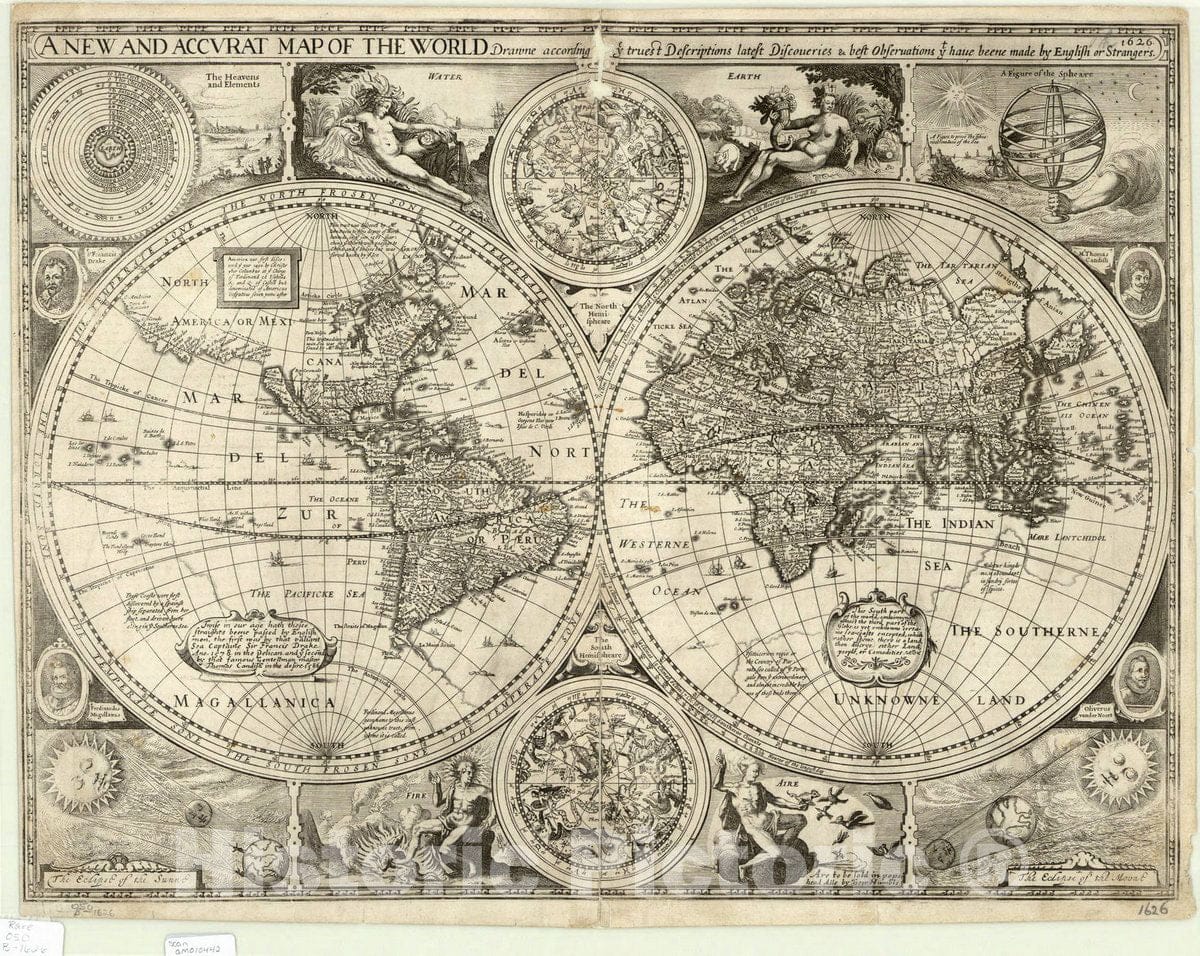 Map : World 1626, Antique Vintage Reproduction