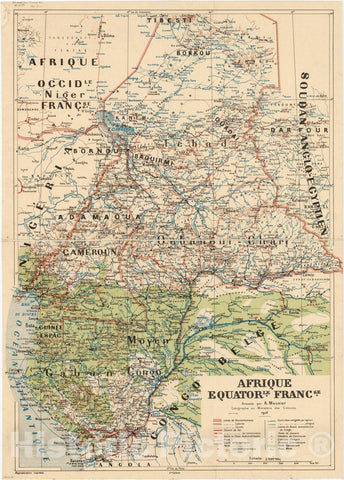 Map : Central Africa 1926, Afrique equatorle. Francse. , Antique Vintage Reproduction