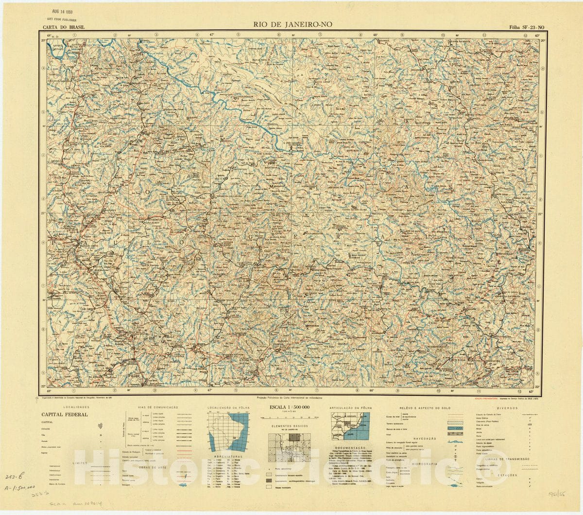 Map : Rio de Janeiro - NO, Brazil 1951, Carta do Brasil , Antique Vintage Reproduction