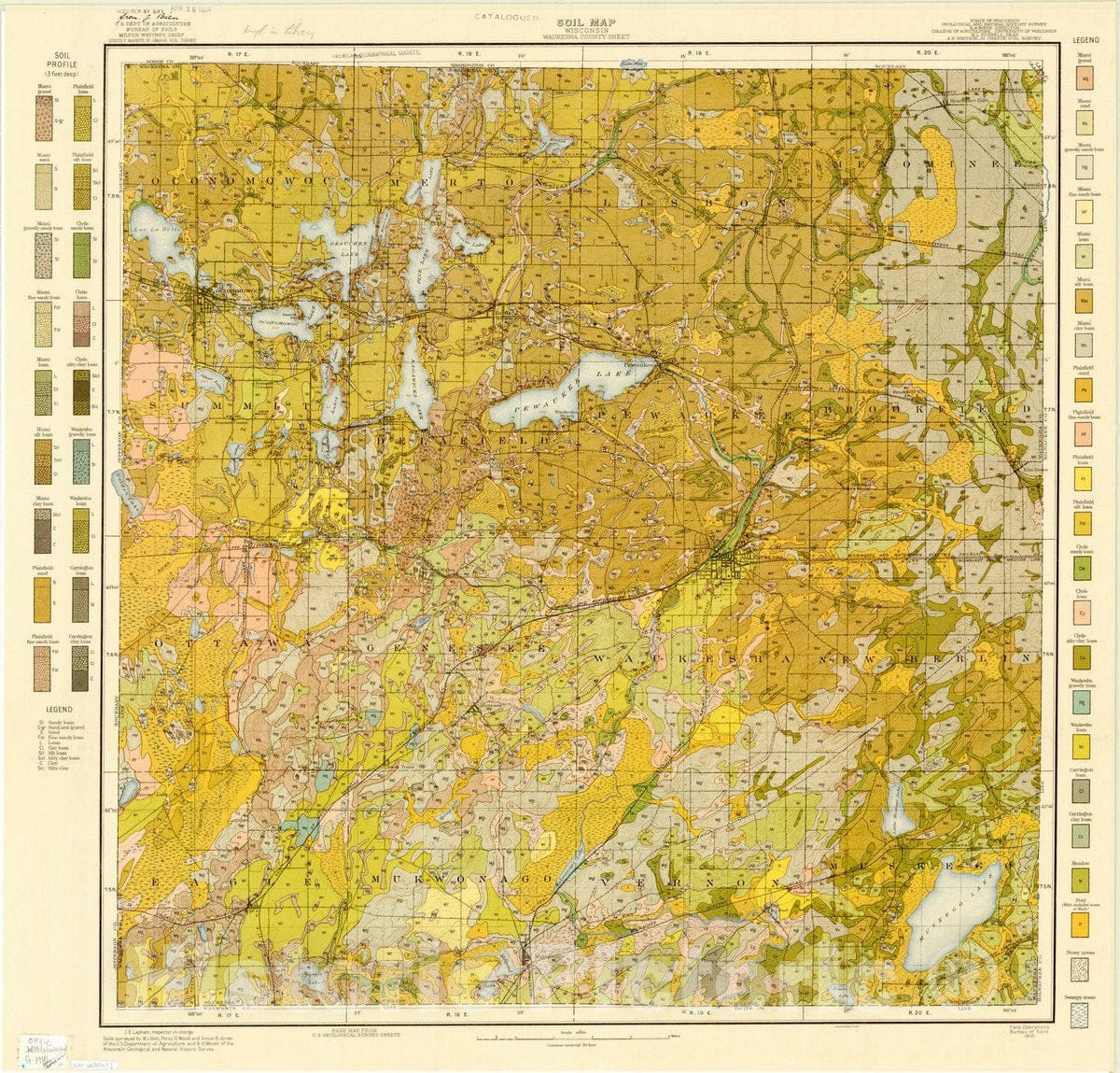 Map : Waukesha county, WIsconsin 1910, Soil map, Wisconsin, Waukesha County sheet , Antique Vintage Reproduction